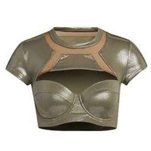 Adidas Ivy Park  | Metallic Olive Green Swim Top with Cut Out & Open Mes…